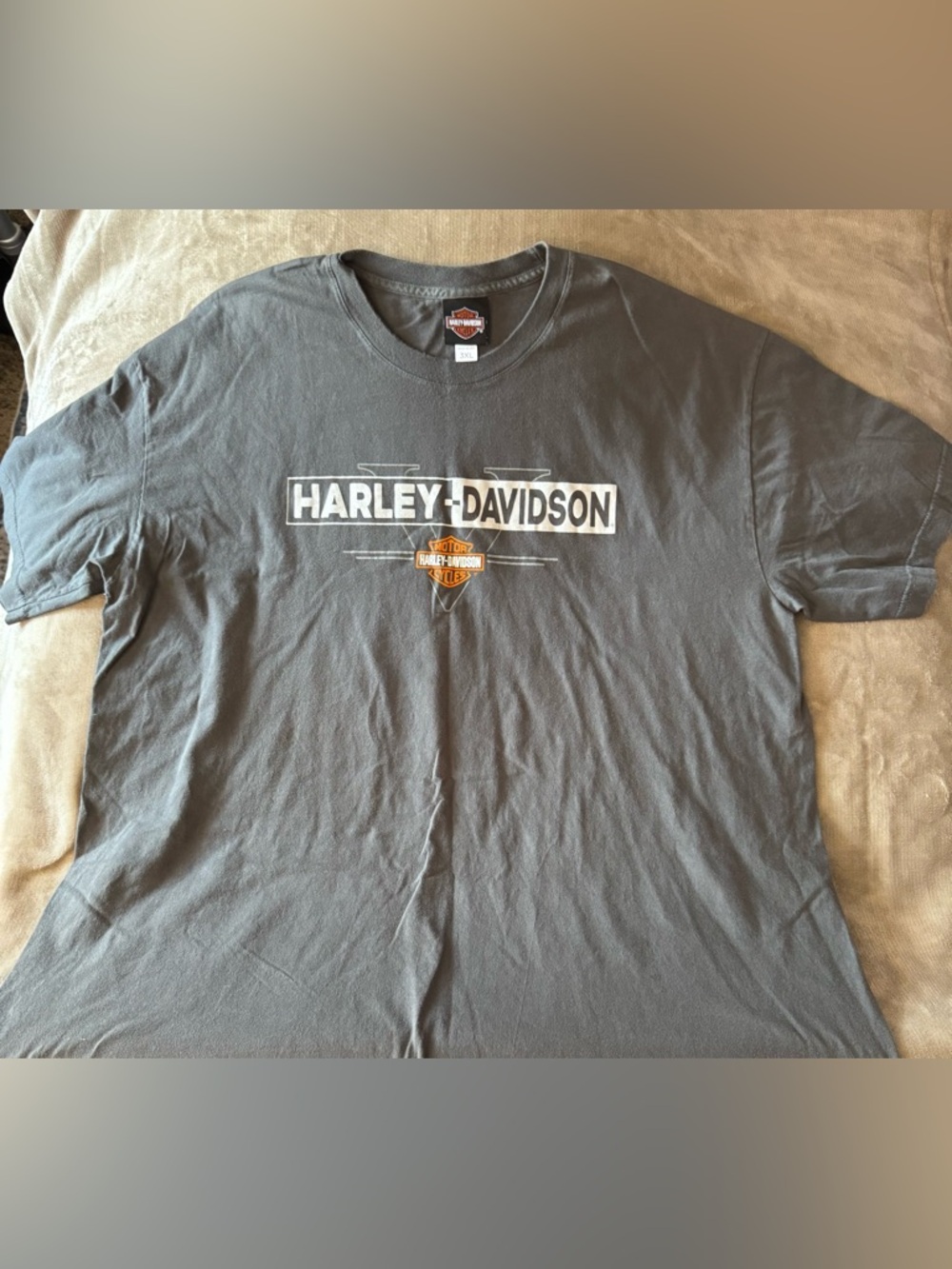 Harley-Davidson Charcoal Gray Logo Tee with Small Orange Shield